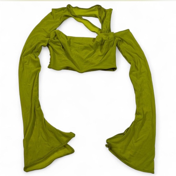 Oh Polly Asymmetric Cowl Neck Cut Out Crop Top in Green Size 2 - Picture 2 of 5